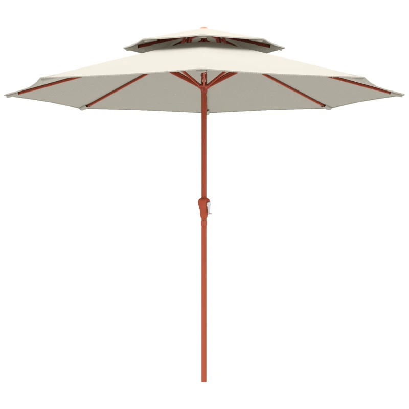 Outsunny 2.7 m Garden Parasol with Double Top Outdoor Market Table Umbrella with Crank System, Cream White