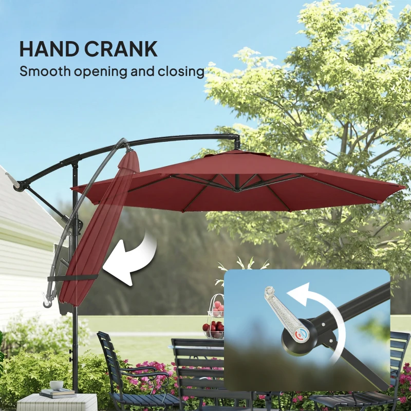 Outsunny 3 m Overhanging Cantilever Parasol, with Cross Base - Wine Red