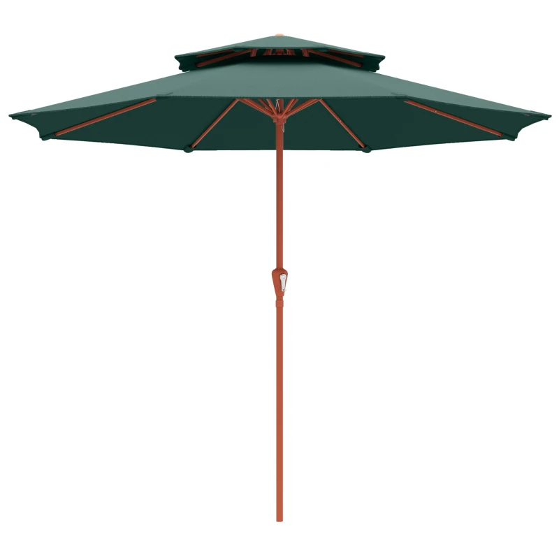 Outsunny 2.7 m Garden Parasol with Double Top Outdoor Market Table Umbrella with Crank System, Green