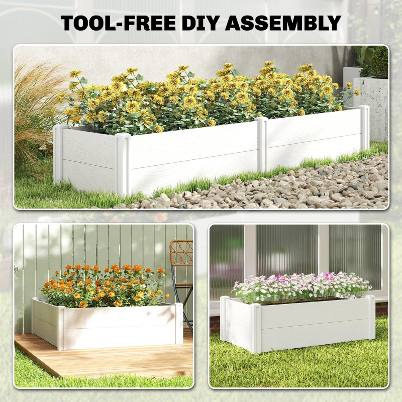 Outsunny Podwyższona Grządka z Tworzywa Sztucznego, Łatwa w Montażu DIY, 197 x 54 x 33 cm, Biała
