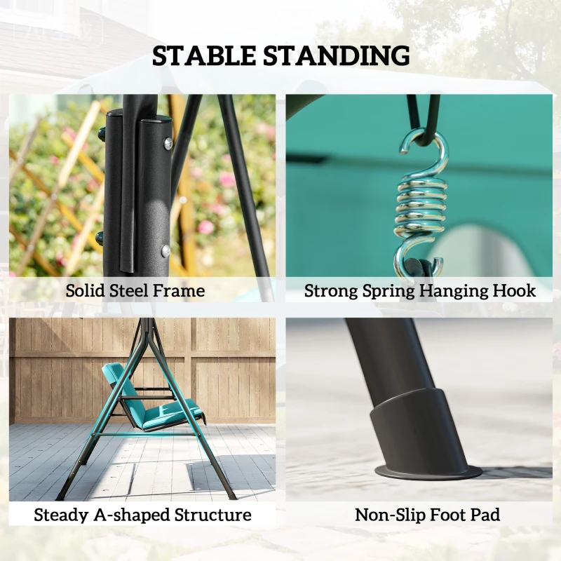 Outsunny Three-Seater Garden Swing Chair, with Adjustable Canopy - Blue