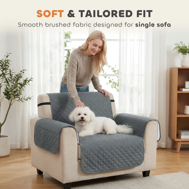 PawHut Waterproof Sofa Cover, Soft Couch Cover for Dogs Cats Pets, Non Slip Sofa Slipcoevr with Elastic Straps