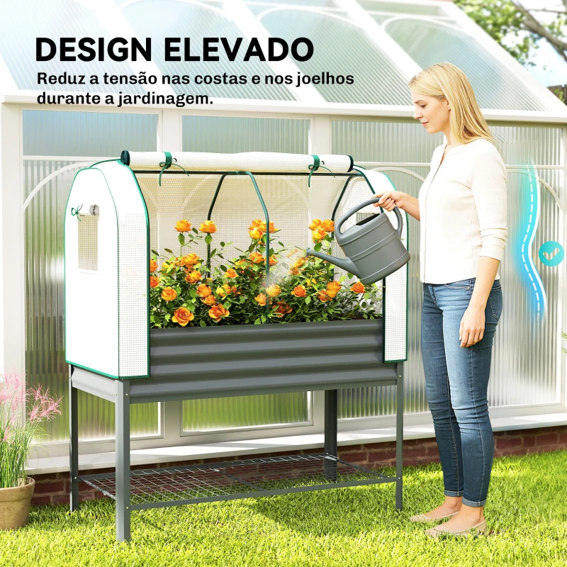Outsunny Mesa de Cultivo com Cobertura de Estufa e Prateleira Inferior 120x55x140 cm Cinzento Escuro