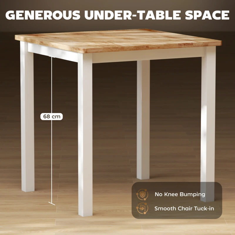 HOMCOM Stół z Drewna Kauczukowego dla do 4 Osób, Antypoślizgowe Podkładki, Drewno Naturalne