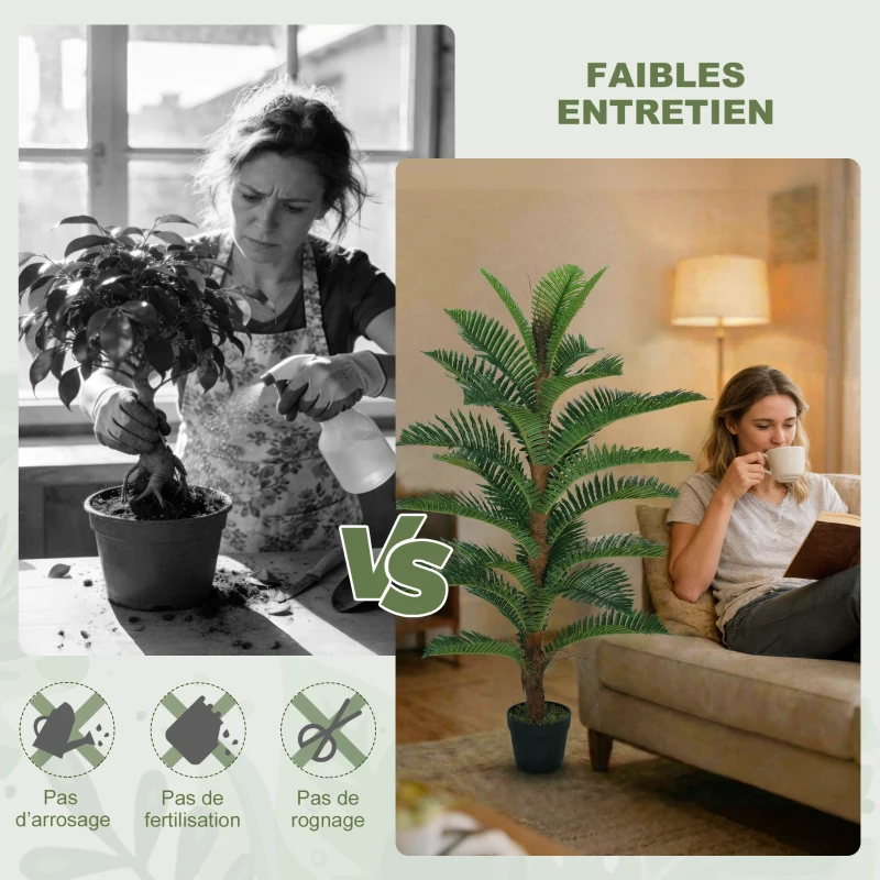 HOMCOM Palmier Artificiel palmier 120 cm avec 24 Feuilles en PEVA, Plante Décorative avec Pot en Plastique, Vert