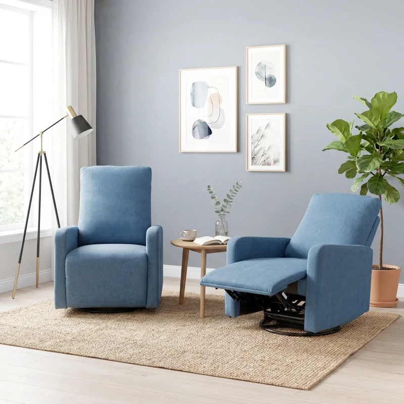 HOMCOM Poltrona Relax Reclinabile Manualmente a 135°, Girevole a 360° con Funzione Dondolo, Blu