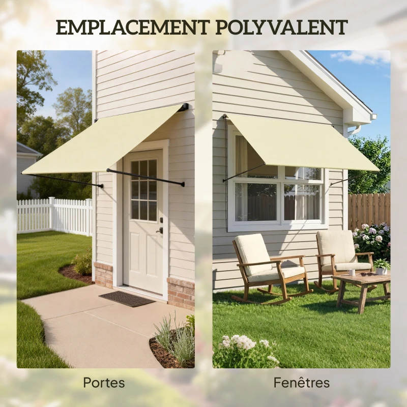 Outsunny Store banne manuel auvent rétractable Inclinaison réglable 150 x 116 cm protection UV aluminium polyester crème