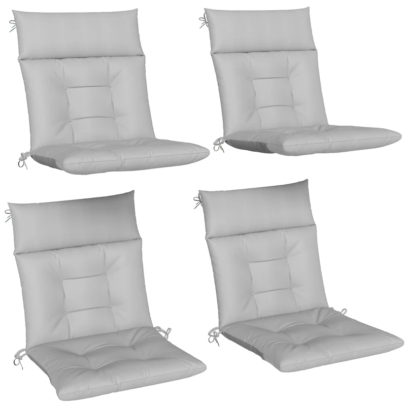 Outsunny Patio Chair Cushions Set of 4, Waterproof Non-Slip Lounge Chair Cushions, 112x53cm, Light Grey