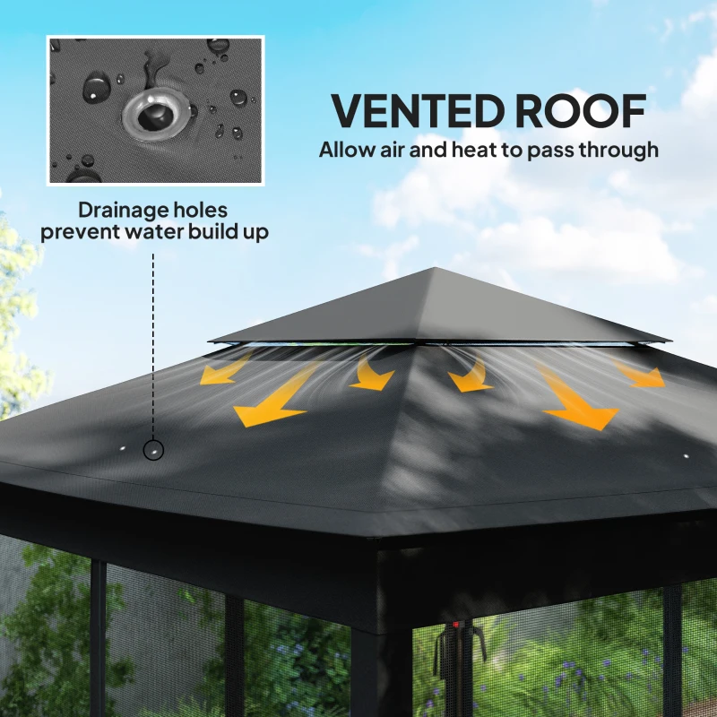Outsunny 3 x 3(m) Pop Up Gazebo, Double-roof Garden Tent with Netting and Carry Bag, Party Event Shelter, Black