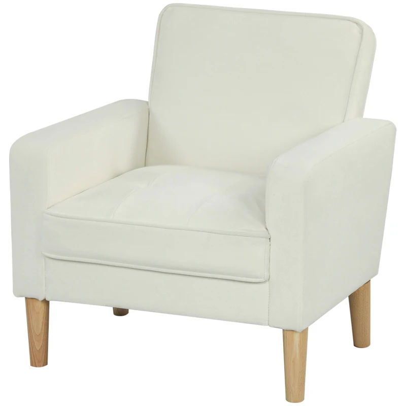 HOMCOM Modern Fabric Accent Chair, Tufted Upholstered Armchair with Wood Legs, Padded Cushion for Living Room, Bedroom, Office, Cream