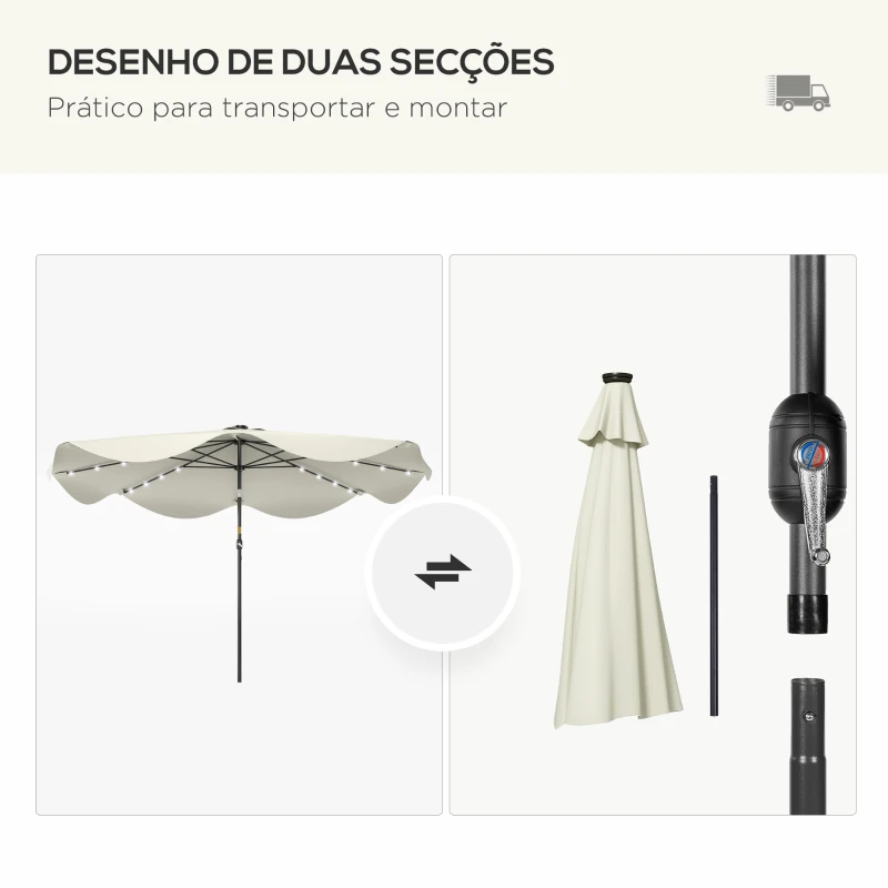 Outsunny Guarda-sol de Jardim Manual Ø292x254 cm com 32 Luzes LED Solares 8 Varetas Impermeável e Com Ventilação Creme
