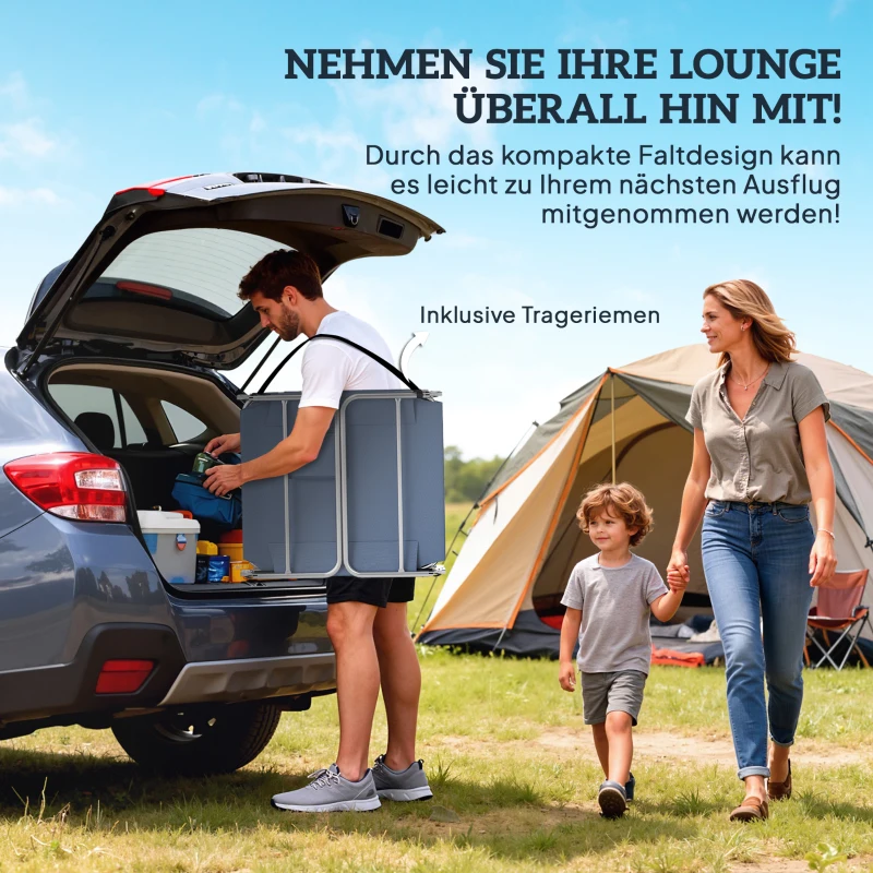 Outsunny Gartenliege, Liegestuhl mit gepolsterter Gesichtsöffnung, Massage-Liege für draußen, Seitentasche, Stoff, Metall, Grau