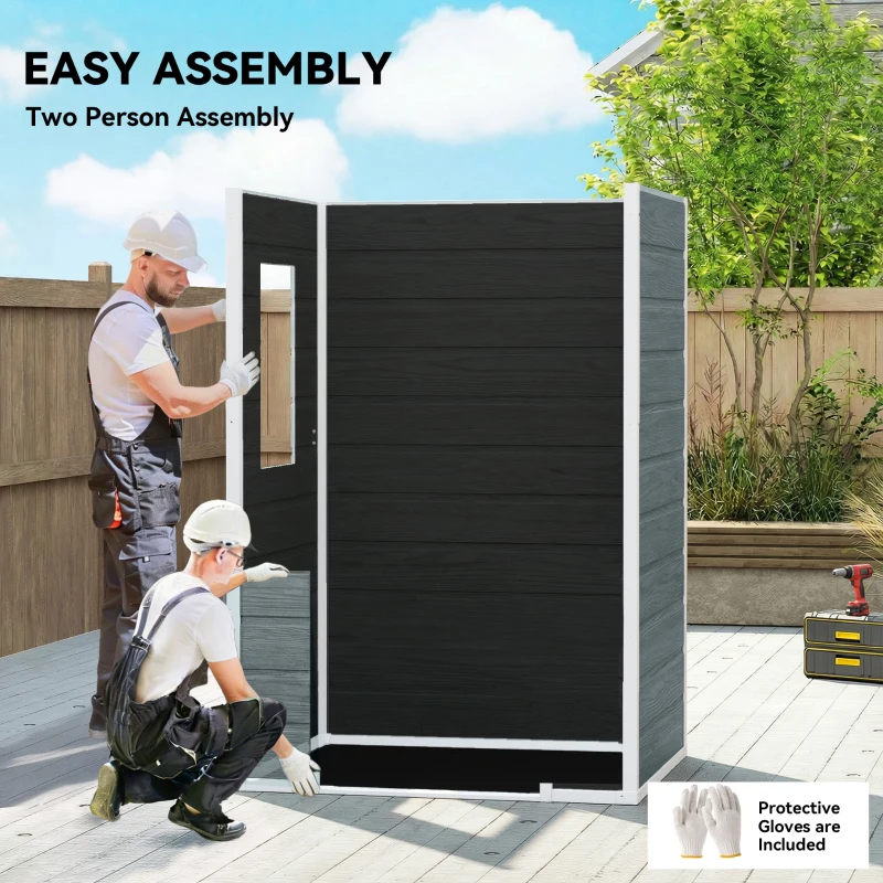 Outsunny Domek ogrodowy 1,1 m² z wyglądem drewna, okno, dwuspadowy dach, wentylacja, podłoga, zamek, rękawice, szary