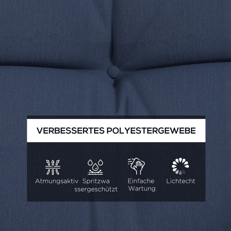 Outsunny 4er-Set Sitzkissen, 150x50 cm wasserabweisend Stuhlkissen mit Bindebänder, 10cm dick Marineblau
