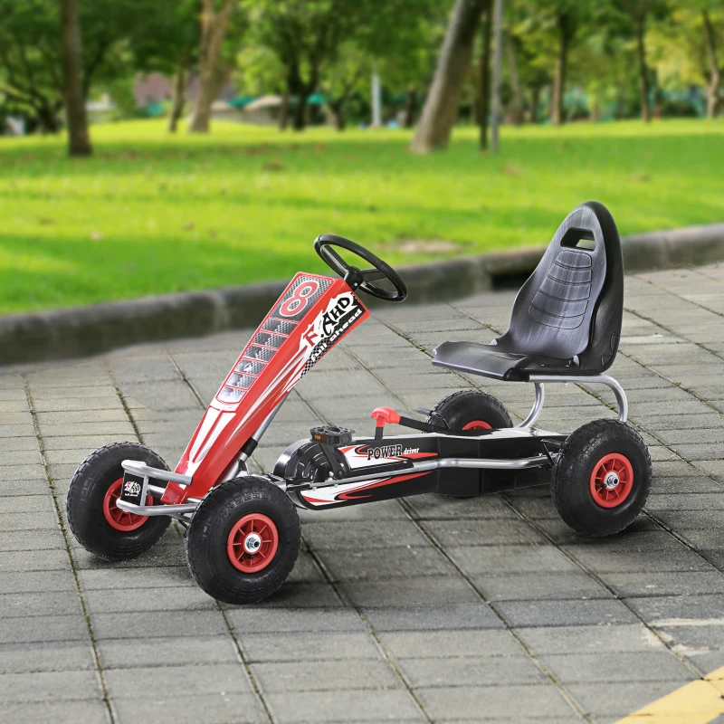 HOMCOM Kart à pédales Go-Kart Enfants 129L x 59l x 70H cm Ø Roues 26 cm siège Ergonomique Rouge