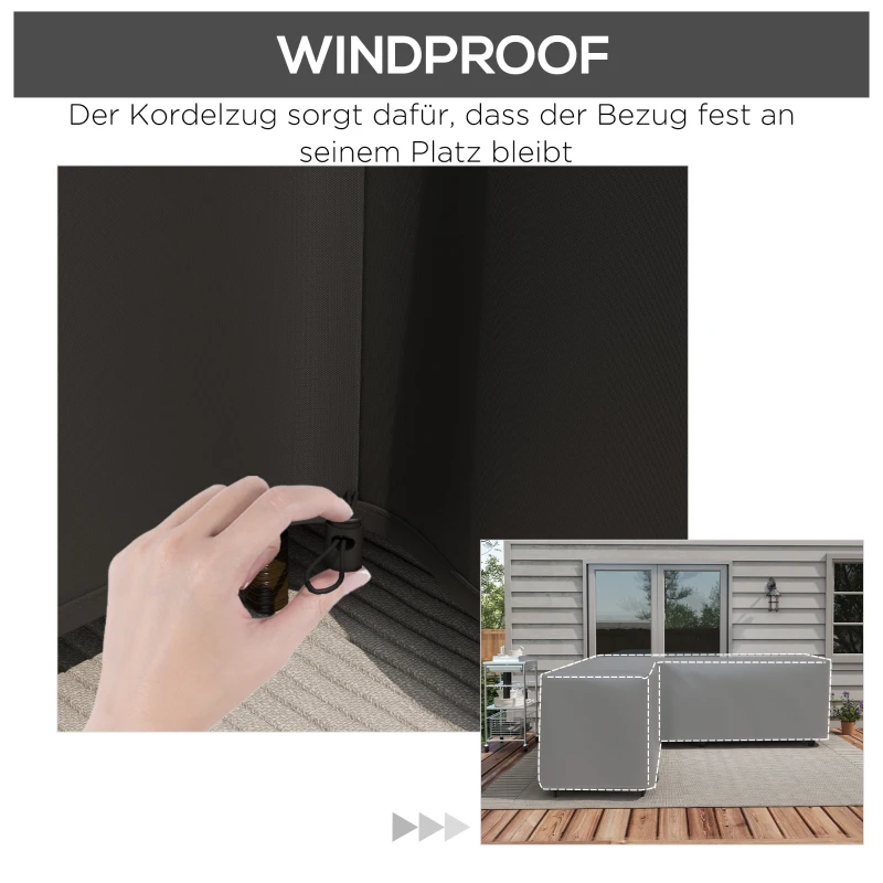 Outsunny Schutzhülle für Gartenmöbel L-förmige Wasserdicht Abdeckung für Ecksofa, Anti-UV 250 x 250 x 79 cm Schwarz