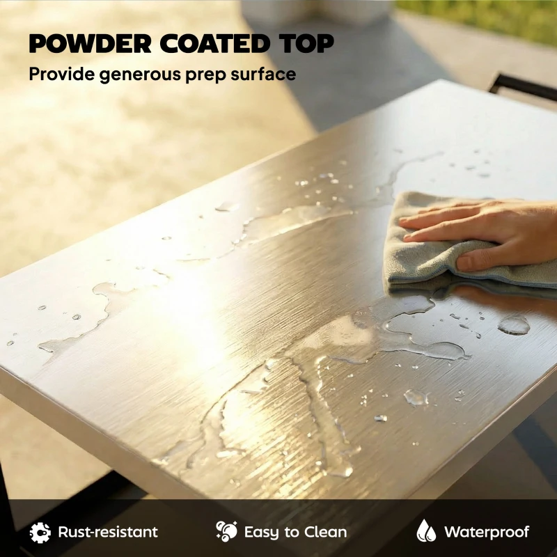 Outsunny Outdoor Grill Cart with Stainless Steel Tabletop for Kitchen Prep, Two-Tier Pizza Oven Stand on Wheels, Black