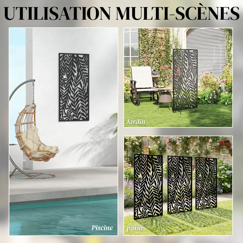 Outsunny Panneau Brise Vue décoratif Extérieur, Claustra Décoratif Jardin à motif découpé en feuilles, 130 x 65 cm, Noir