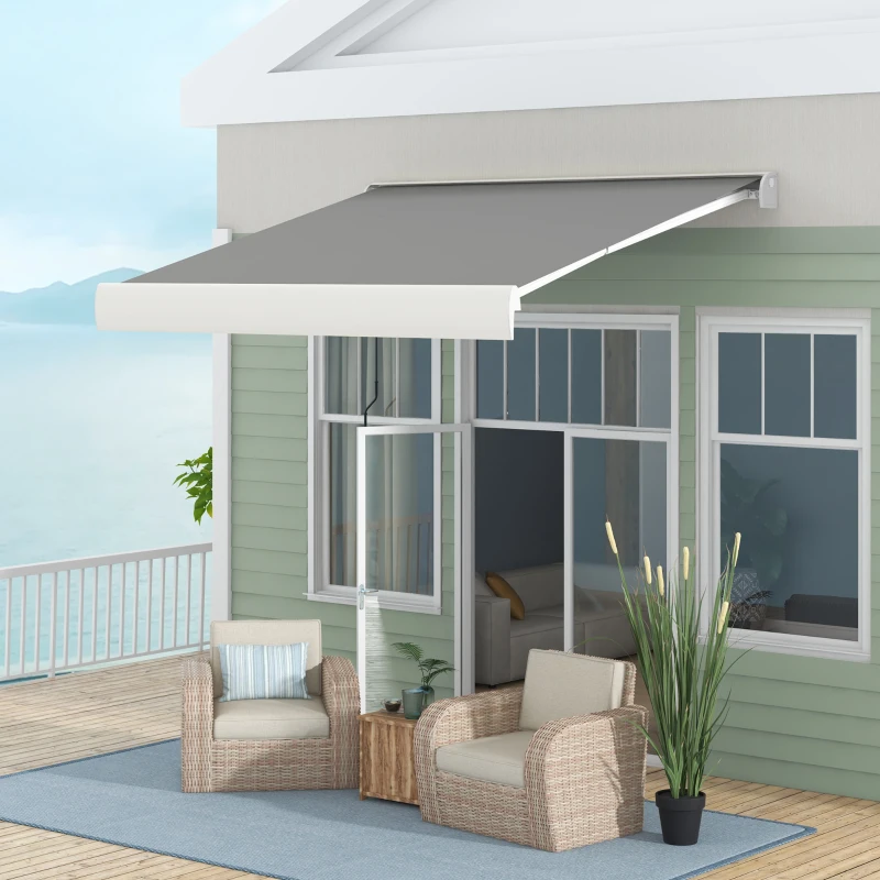 Outsunny Store banne motorisé, store banne électrique, angle réglable 14°-30°, avec télécommande manivelle, 3 x 2,5 m, gris clair