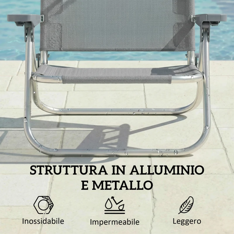 Outsunny Sedia a Sdraio Reclinabile a 6 Livelli con Tettuccio Regolabile e Poggiatesta, in Alluminio e Rete, 62x68x79, Grigio
