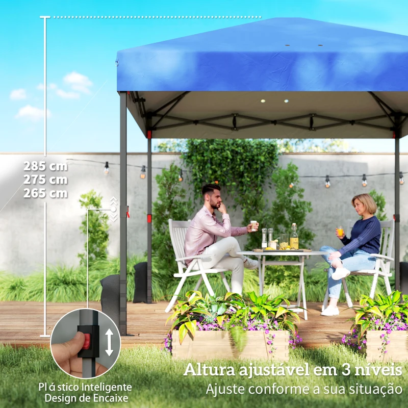 Outsunny Tenda Dobrável 3x3 m Pop-up com 3 Paredes Laterais 2 Janelas em Malha UPF50+ Altura Ajustável 3 Níveis Azul