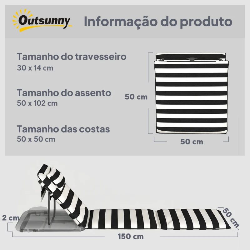 Outsunny Conjunto de 2 Esteiras de Praia Dobráveis com Encosto Ajustável e Encosto Acolchoado, 146x50x2 cm, Cinzento e Branco