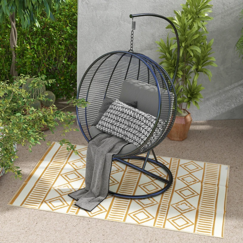 Outsunny Tapis d'extérieur réversible imperméable motifs géométriques pour jardin, terrasse, balcon - dim. 121L x 182l