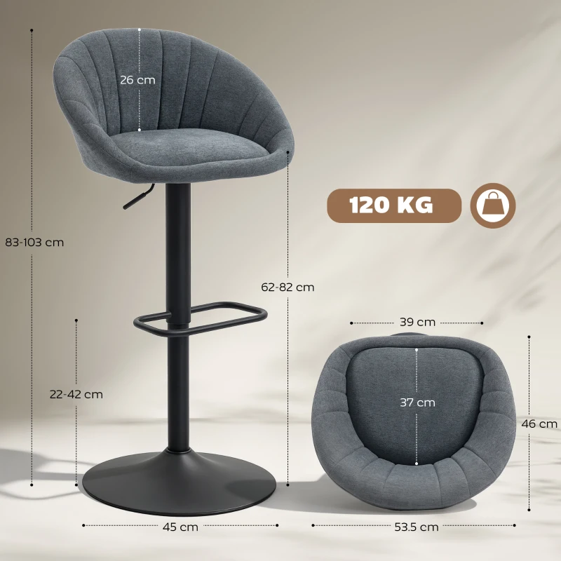 HOMCOM Set of Two Relaxed Tub Bar Stools - Dark Grey