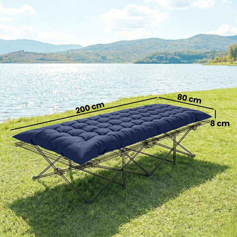 Outsunny Sleeping Mat, Foldable Camping Mattress Pad with Four Corner Elastic Straps, Dark Blue