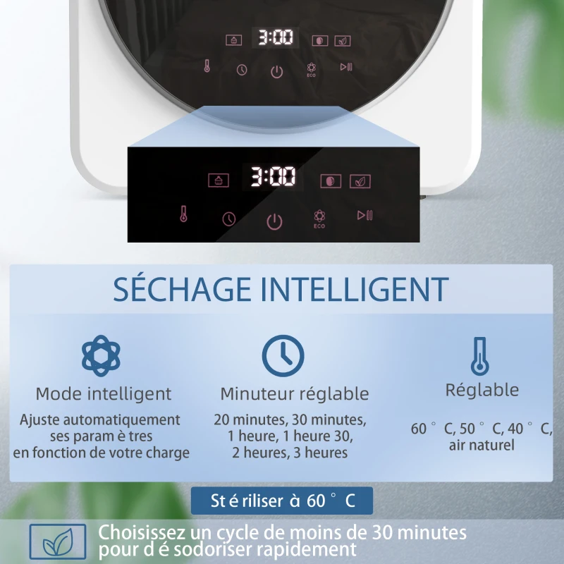 HOMCOM Sèche-linge à évacuation portable 4 Kg, sèche-linge électrique 800 W, tambour réversible en acier inoxydable, blanc