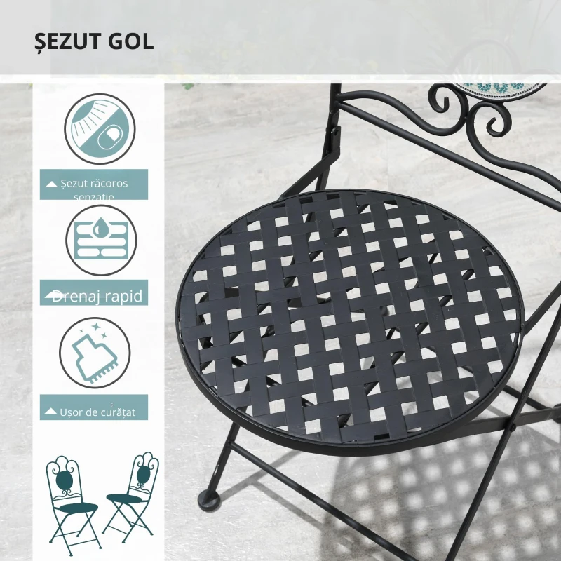 Outsunny Set de Gradina cu Mozaic de 3 Piese, din Metal, Verde