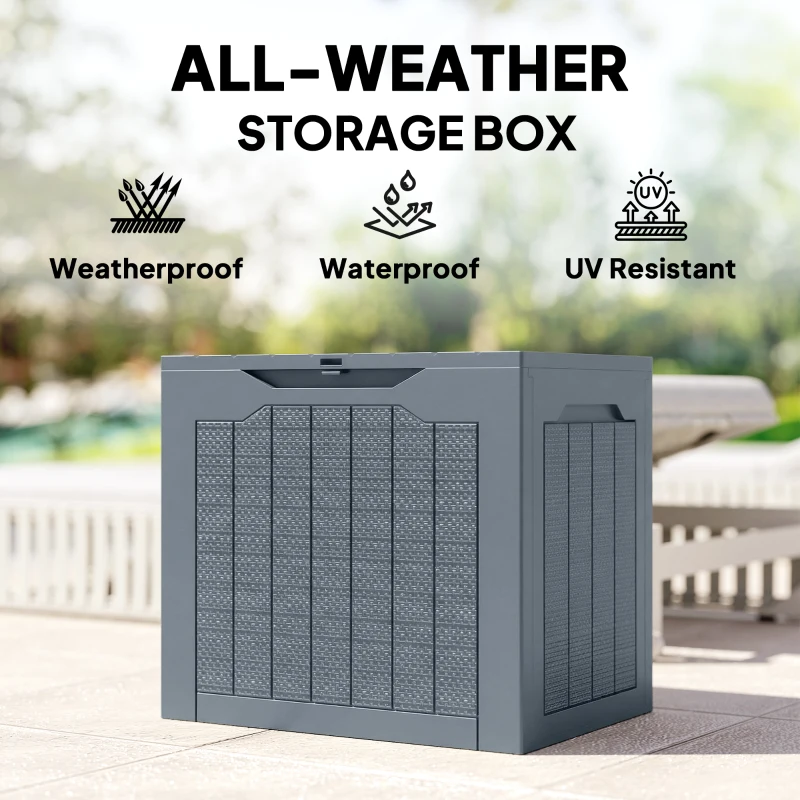 Outsunny 93L Plastic Garden Storage Box, Outdoor Storage Box with Handles, Waterproof Outdoor Storage Container, Light Grey