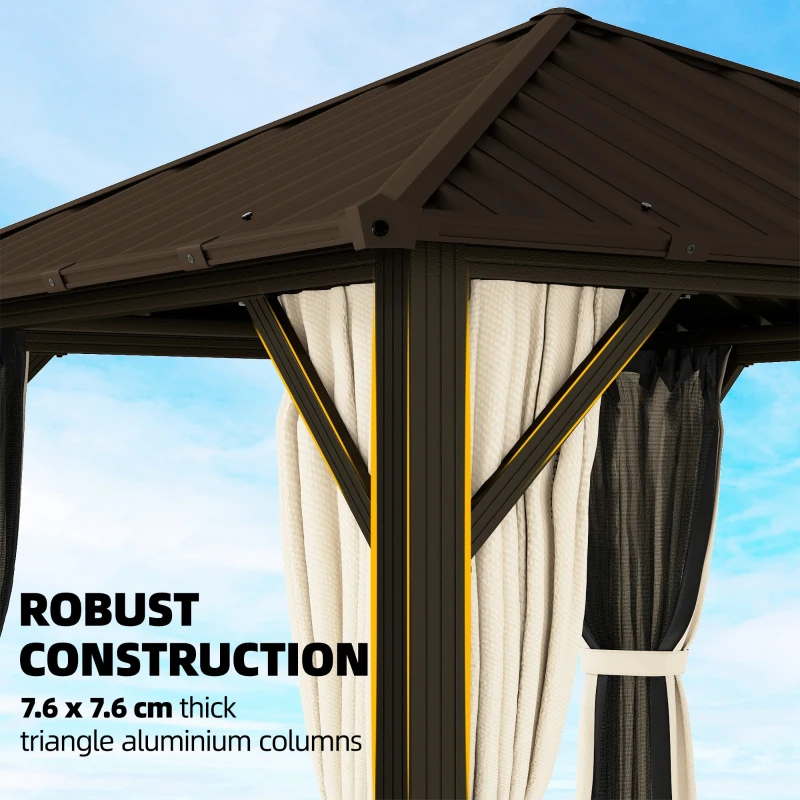 Outsunny Pawilon ogrodowy ok. 3 x 3 m aluminiowy z twardym dachem, moskitierą i 4 ścianami bocznymi, UPF50+