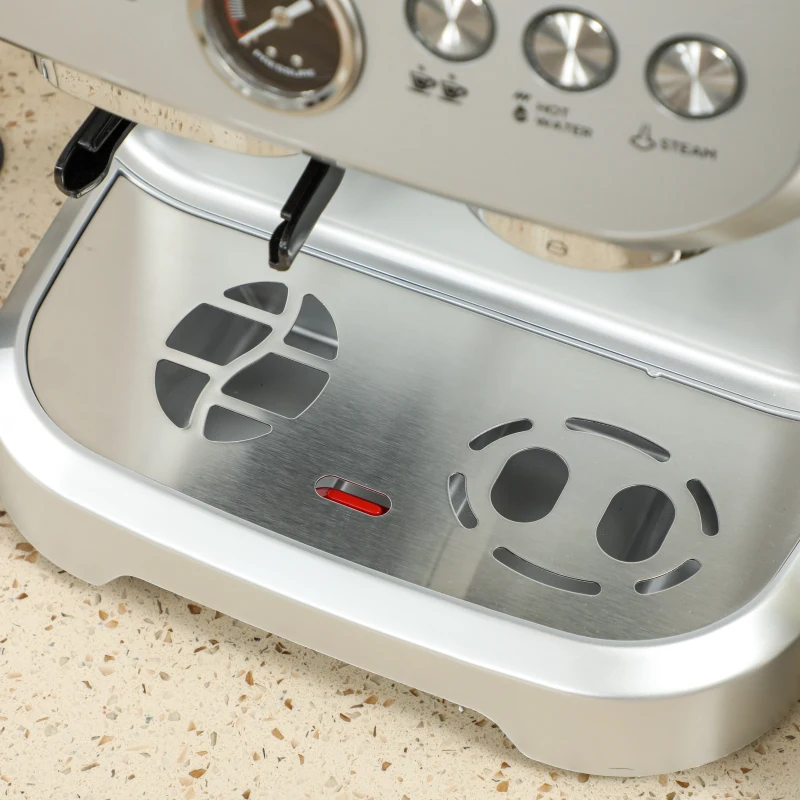 HOMCOM 15 Bar Coffee Machine with 15 Adjustable Grind Setting, Steamer and Complete Kit - Silver Colour