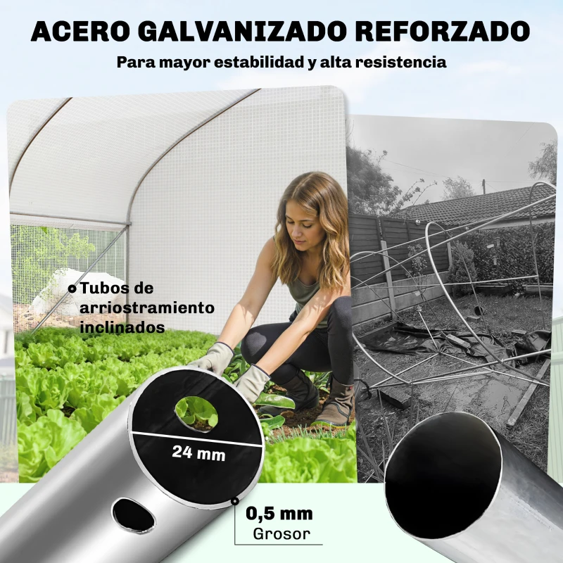 Outsunny Invernadero de Túnel 6x3x2 m con Anti-UV y Puerta Enrollable con Cremallera Paredes Laterales con Malla Blanco