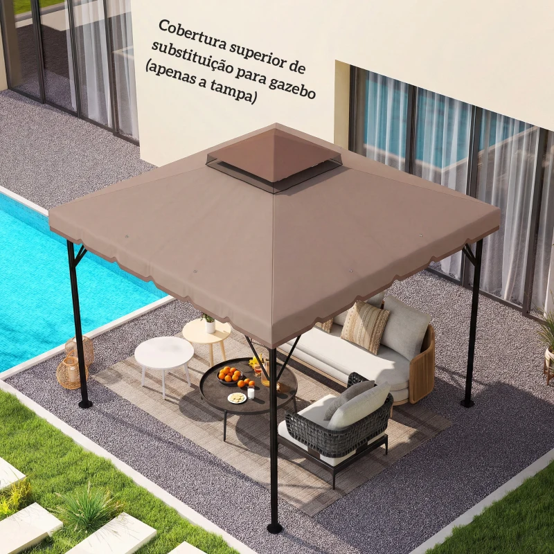 Outsunny Toldo de Substituição 3x3 m com Teto Duplo Orifícios de Drenagem e UPF 30+ Apenas Toldo NÃO Inclui Estrutura Caqui
