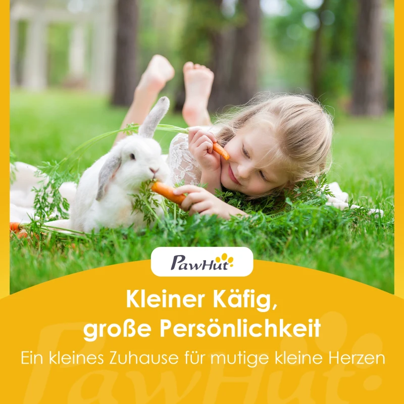 PawHut Hasenstall 2 Etagen Kaninchenstall aus Holz mit wetterfest aufklappbar Dach, Freilaufgehege, Rampe, 98x95x102,5 cm Grau