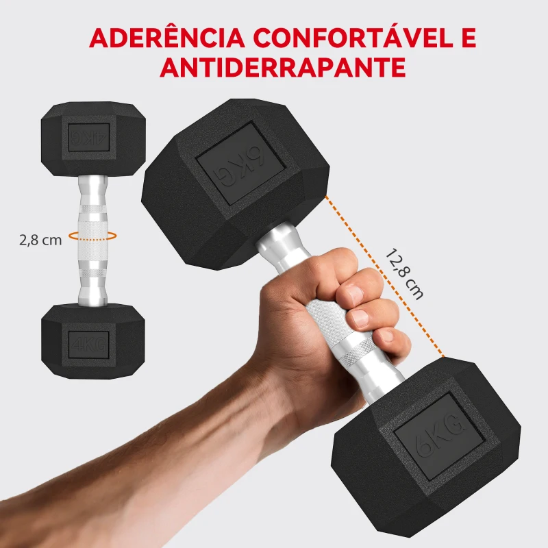 SPORTNOW Conjunto de Halteres 2x4kg 2x6kg 2x8kg com Suporte de Armazenamento para Exercício e Treino Preto