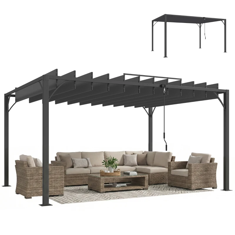 Outsunny Pérgola 390x295x213 cm para Jardim com Desenho de Lâminas Superiores Giratórias até 135° Proteção UV 50+ Cinza