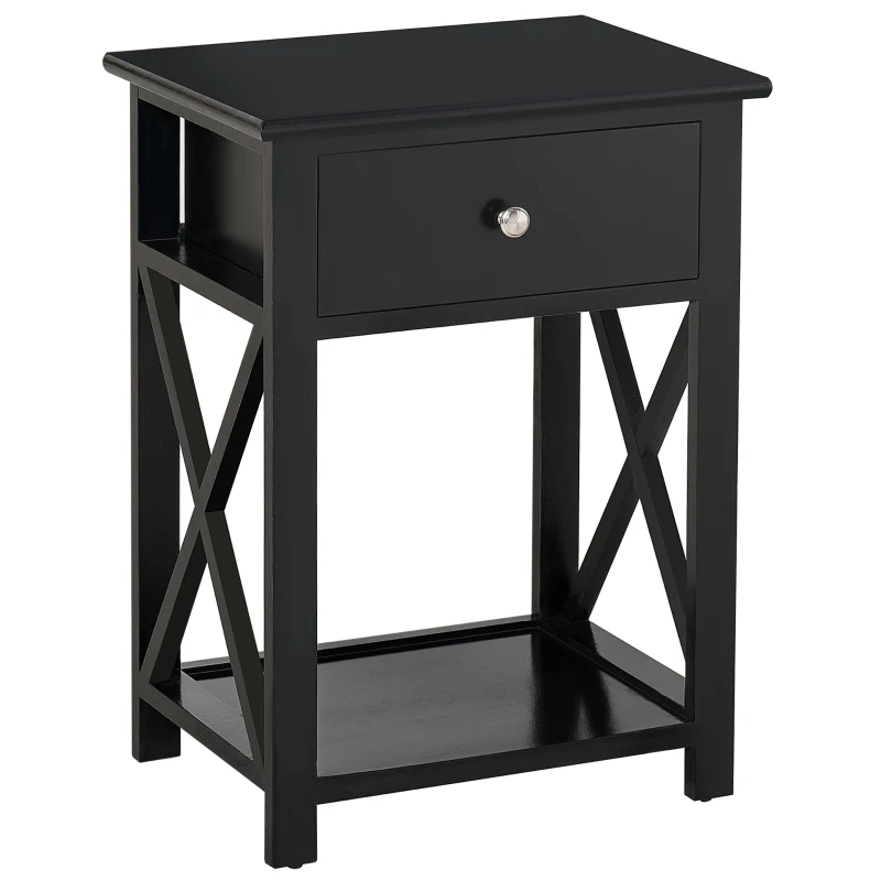 HOMCOM Table de Chevet Table d'appoint Bout de canapé Table de Nuit avec un tiroir et étagère en Bois Noire