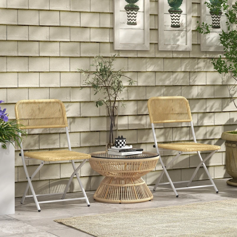 Outsunny Table basse de jardin ronde, table d'appoint en résine aspect rotin et plateau verre trempé Ø60 x 37H cm