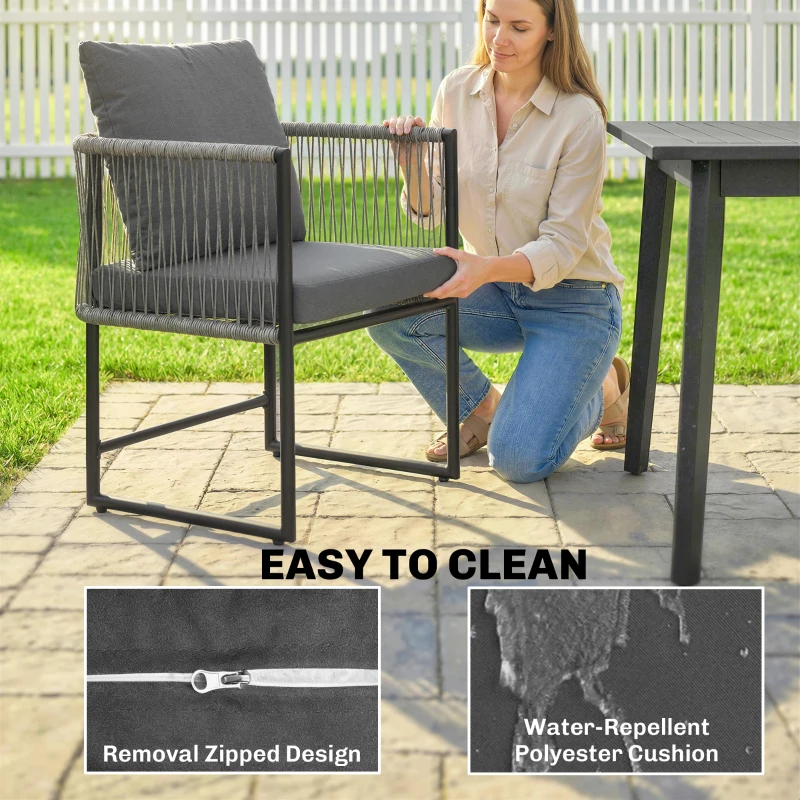 Outsunny Zestaw 2 Krzeseł Ogrodowych z PE-Rattanu i Stali z Poduszkami, Oparciem i Podłokietnikami, 52x52x66 cm, Ciemnoszare