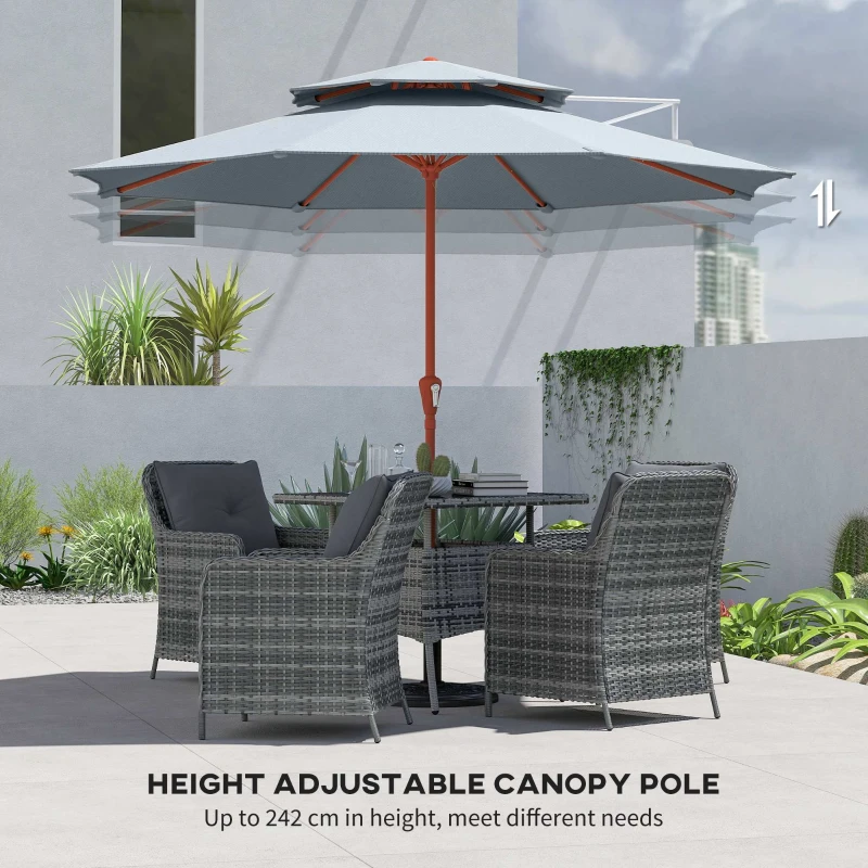 Outsunny 2.7 m Garden Parasol with Double Top Outdoor Market Table Umbrella with Crank System, Light Grey