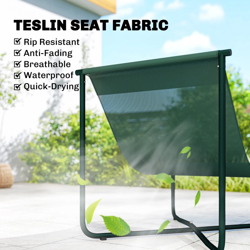 Outsunny Fotel Ogrodowy z Poduszką Oddychający Sling-Siedzisko Stalowa Rama na Taras i Ogród 76 x 92 x 76 cm Ciemnozielony