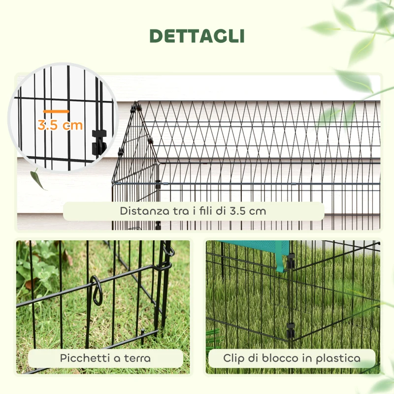 PawHut Gabbia per Conigli da Esterno e Interno a Casetta con Tettuccio, 185x75x75 cm, Verde