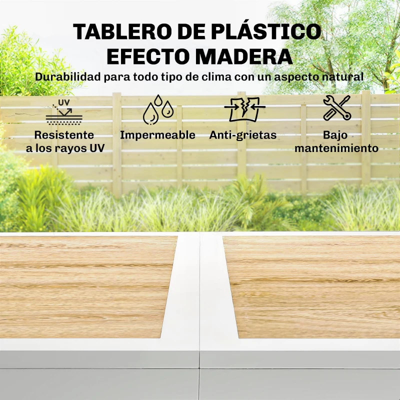 Outsunny Conjunto de Mesa y Sillas Jardín con Mesa de Plástico PSPC y 6 Sillas Apilables Transpirables para Terraza Patio Blanco