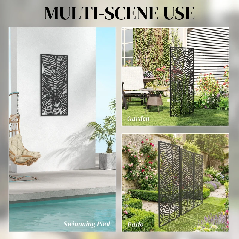Outsunny Parawan 65 x 130 cm Wolnostojący Wiszący, Dekoracyjna Osłona z Metalu, Czarny