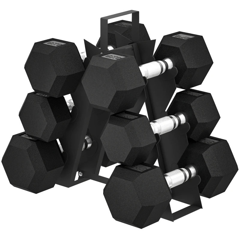 SPORTNOW Conjunto de Halteres 2x4kg 2x6kg 2x8kg com Suporte de Armazenamento para Exercício e Treino Preto