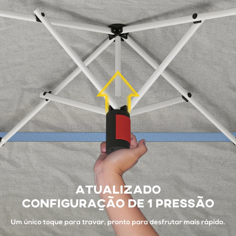 Outsunny Tenda Dobrável 3,5x3,5 m Pop-up com Altura Ajustável 3 Níveis Teto Duplo Fecho Central e Bolsa UPF50+ Cinzento