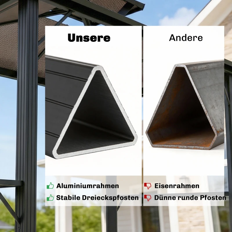 Outsunny Grillpavillon 2,5 x 1,5 m, Wasserdicht Grillüberdachung mit Doppeldach aus Polycarbonat Seitenablage Braun